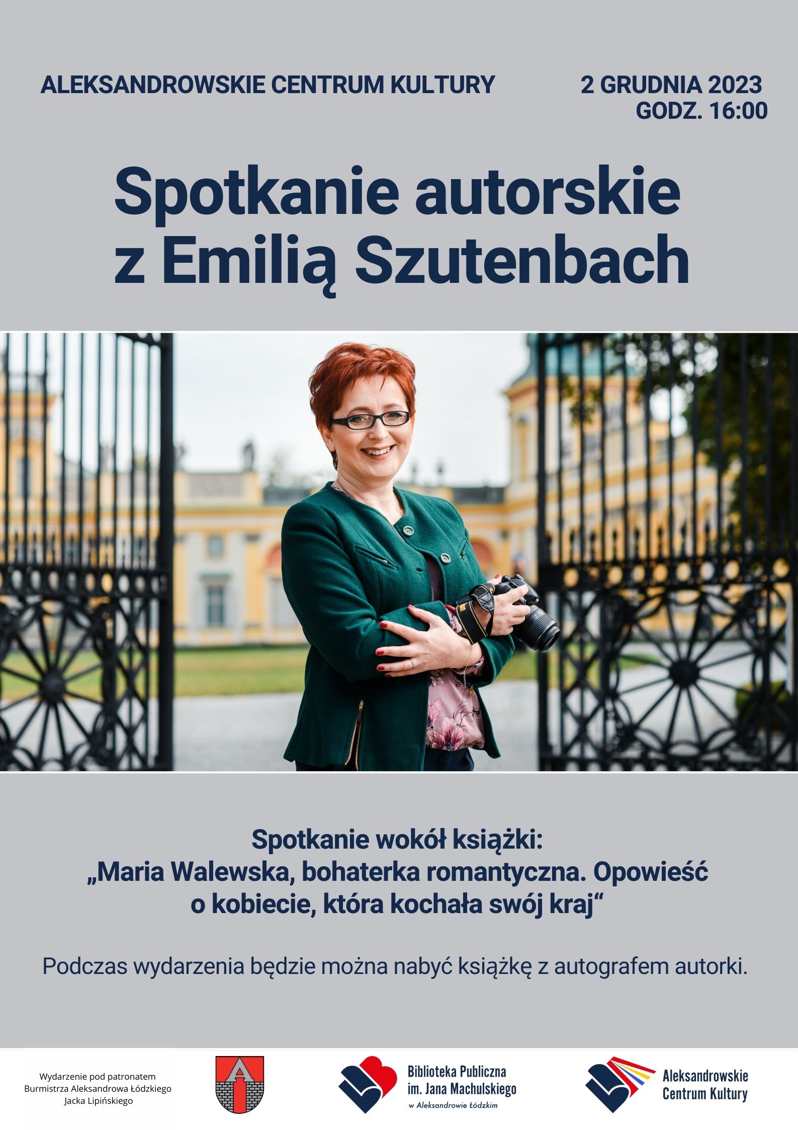 Plakat promujący spotkanie z Emilią Szutenbach