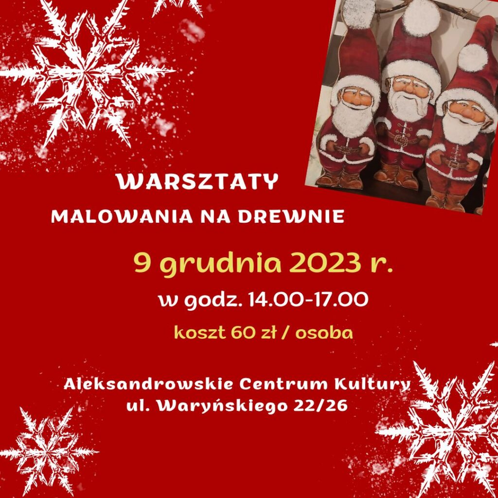 Grafika promująca świąteczne warsztaty malowania na drewnie