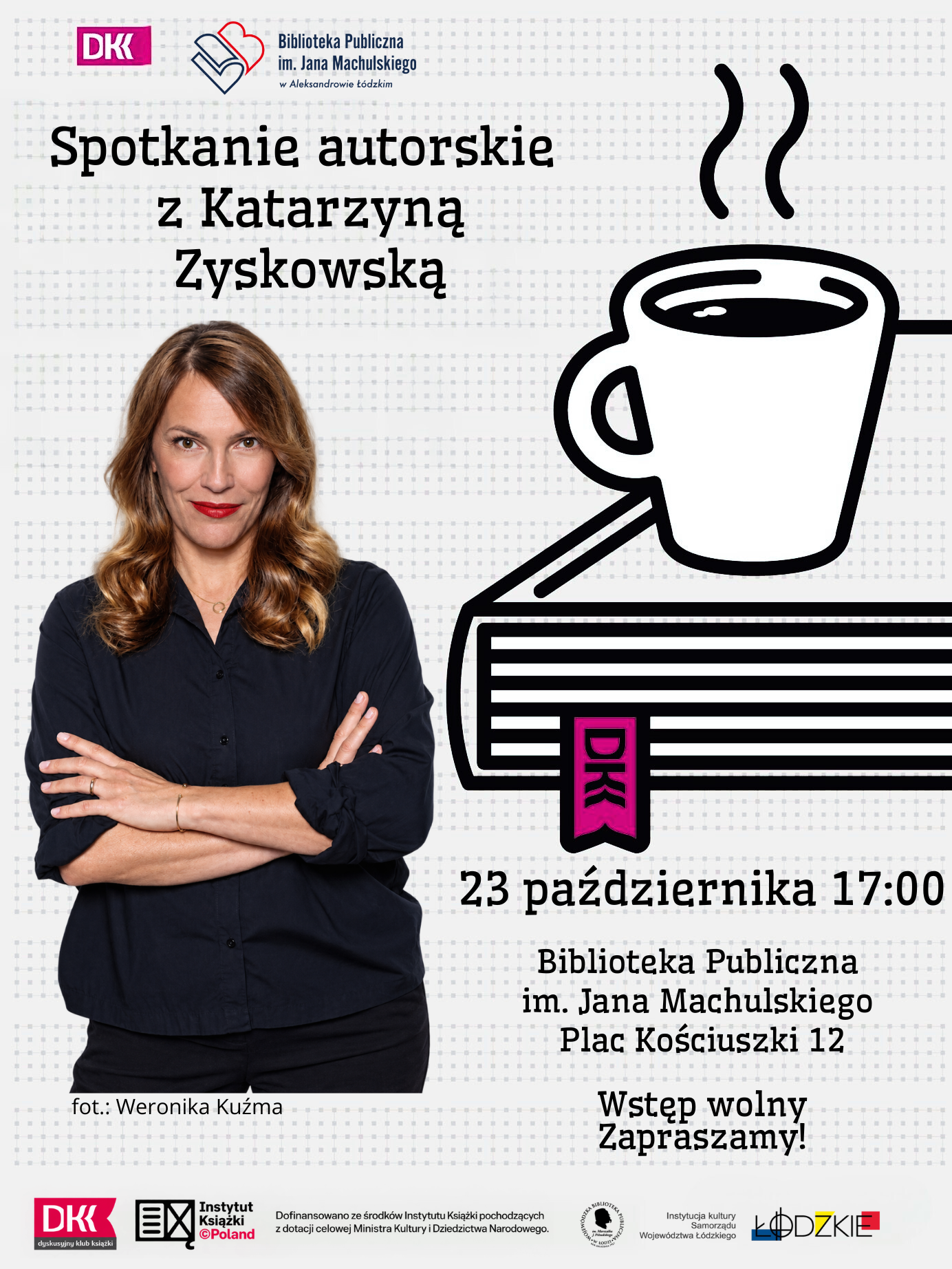 plakat promujący spotkanie autorskie z Katarzyną Zyskowską
